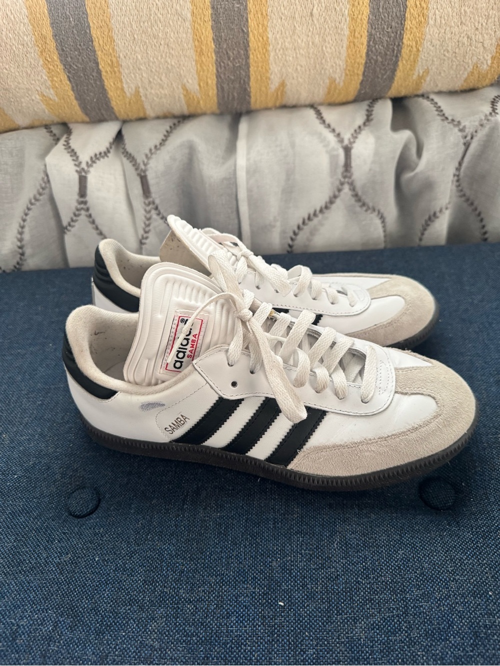 adidas Samba Sneakers in White with Black Stripes and Gray Suede